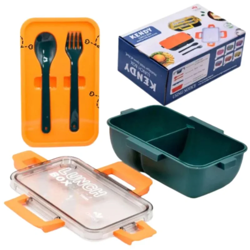 Kendy Lunch Box with Spoon & Fork | 2-Compartment Portable Tiffin Box for School & Office - Image 3