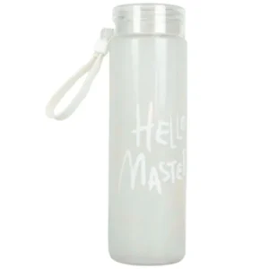 White Frosted Glass Water Bottle | Leak-Proof Insulated Bottle with Hello Master Decal Logo | 400ml