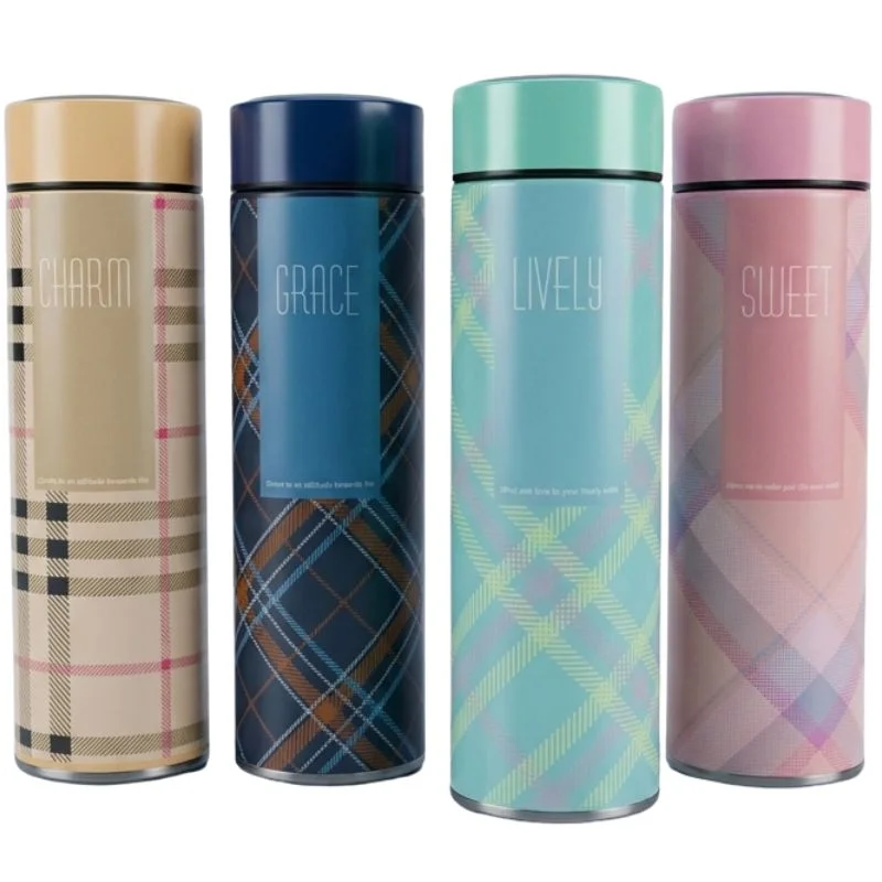 LED Temperature Display Water Bottle | Checkered Design | Smart Stainless Steel Vacuum 500ml Flask | Random Color - Image 3