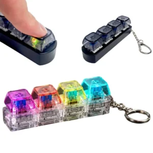 4-Key Mechanical Keyboard Clicker Keychain | Portable Mechanical Switch Fidget Toy | Stress Relief Finger Clicker | Tactile Keyboard Keychain with light  | Random Color